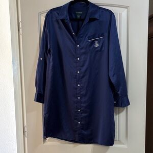 Ralph Lauren Navy Longline Sleep Shirt with Crest